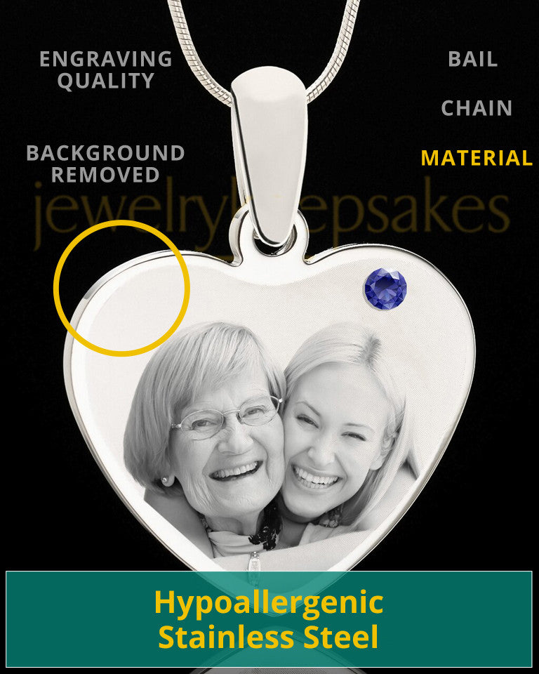 September Stainless Steel Memories Heart Photo Pendant