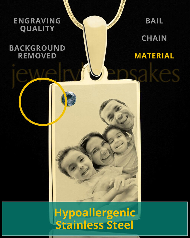 December Rectangle Gold Plated Photo Engraved Pendant