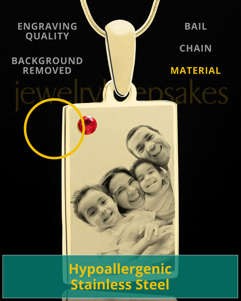 July Rectangle Gold Plated Photo Engraved Pendant