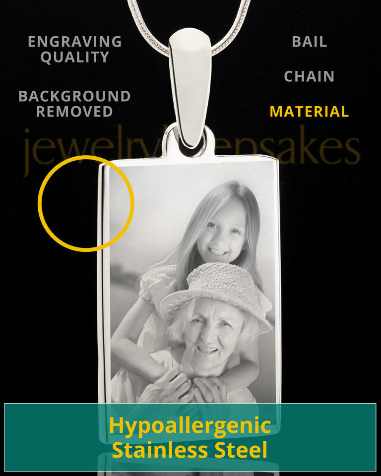 Custom Photo Engraved Rectangle Pendant Necklace Stainless Steel
