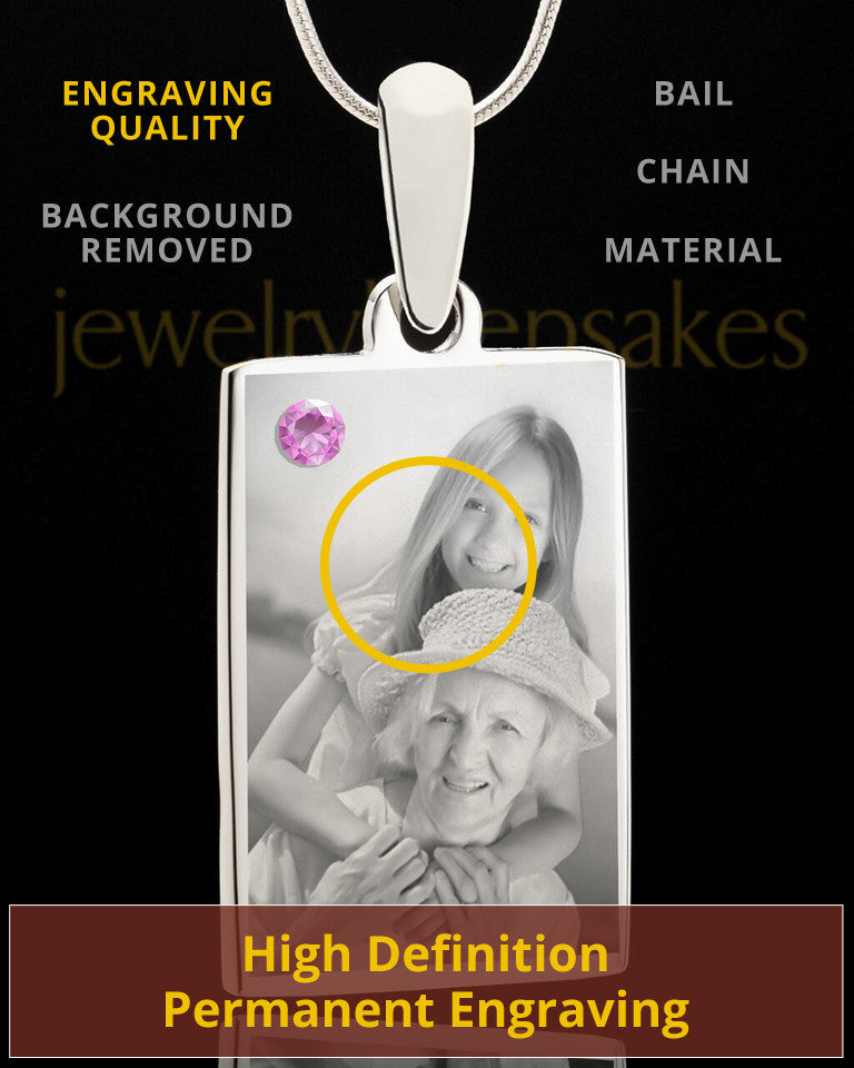 Photo Engraved June Birthstone Rectangle Pendant