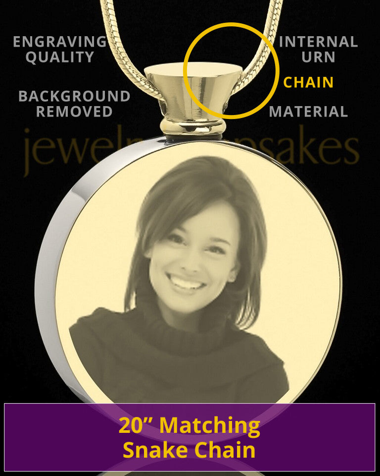 Photo Engraved Round Stainless Gold Plated Cremation Pendant
