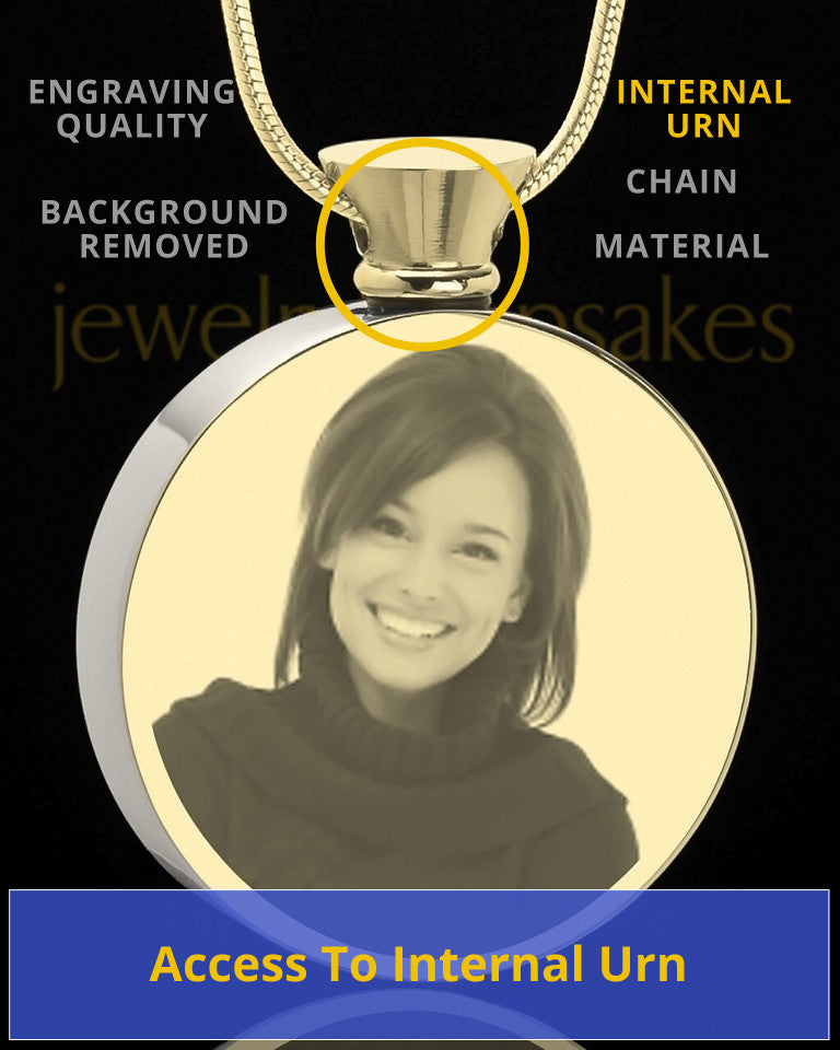 Photo Engraved Round Stainless Gold Plated Cremation Pendant