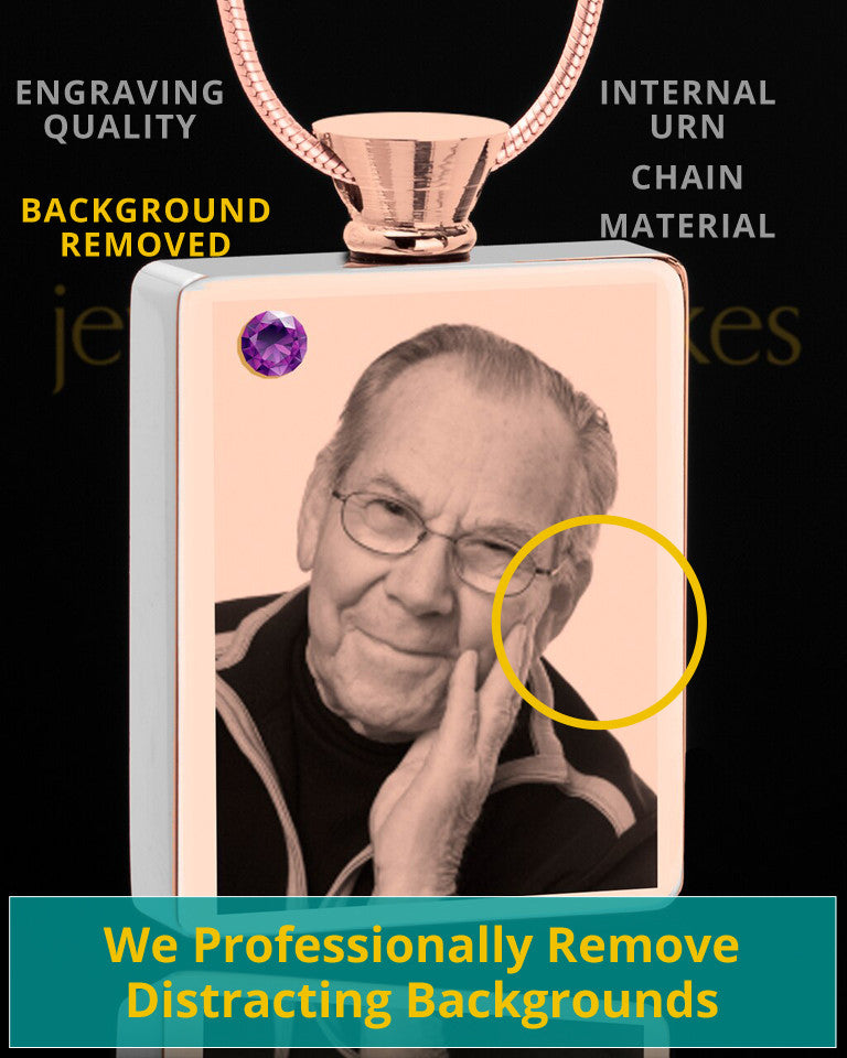 February Rose Gold Plated Photo Engraved Rectangle Cremation Pendant