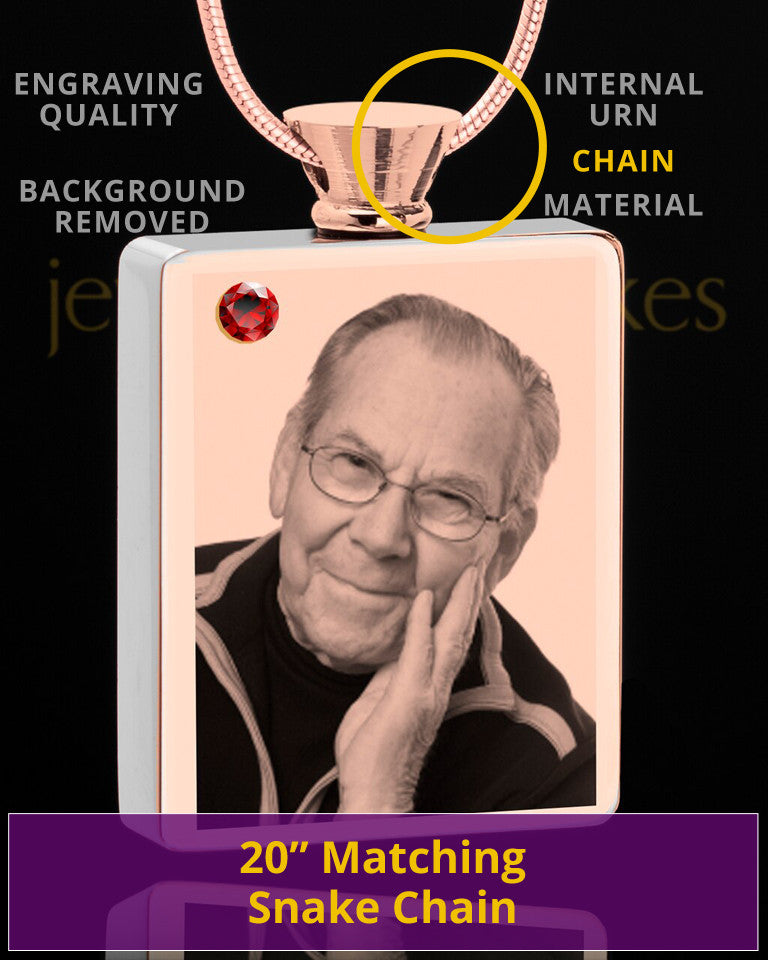 January Rose Gold Plated Photo Engraved Rectangle Cremation Pendant