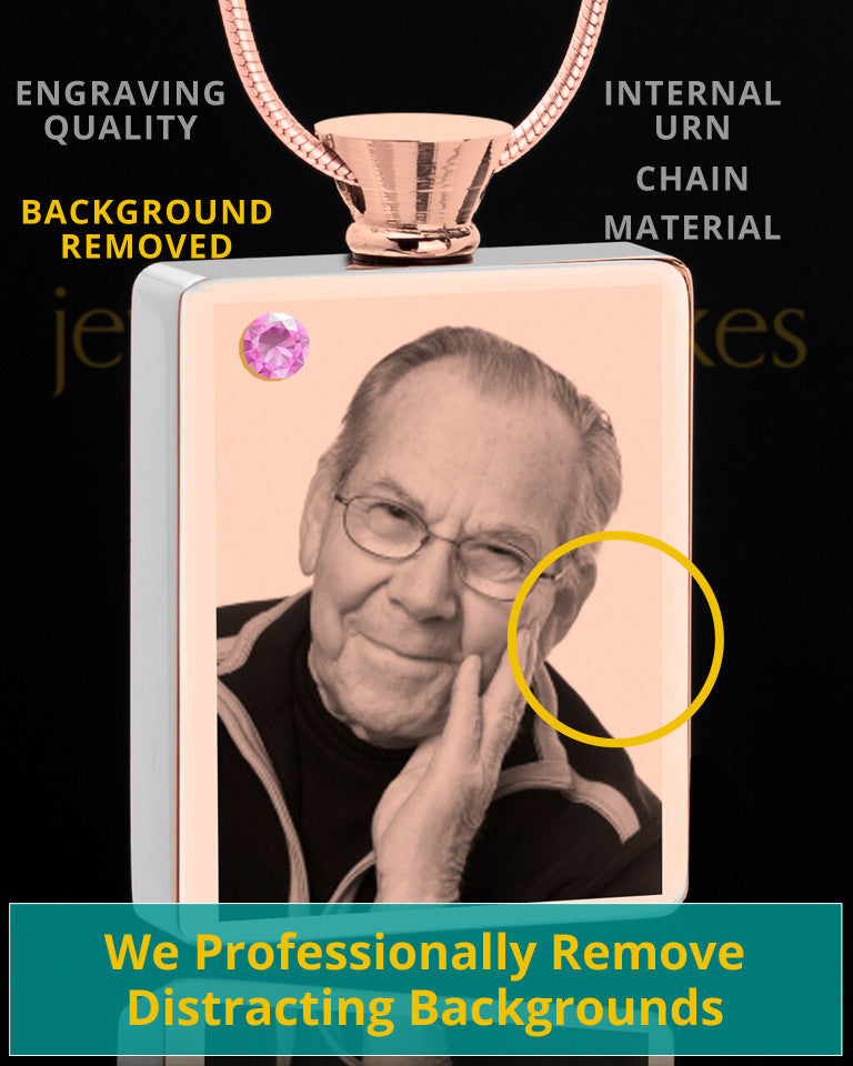 June Rose Gold Plated Photo Engraved Rectangle Cremation Pendant