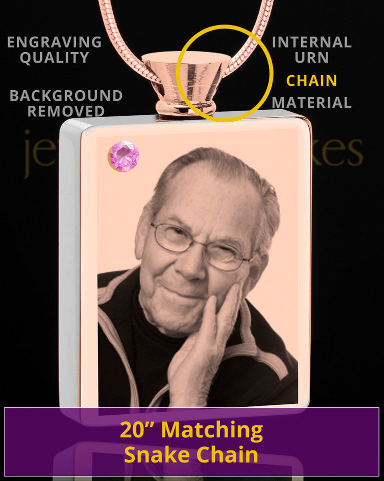 June Rose Gold Plated Photo Engraved Rectangle Cremation Pendant