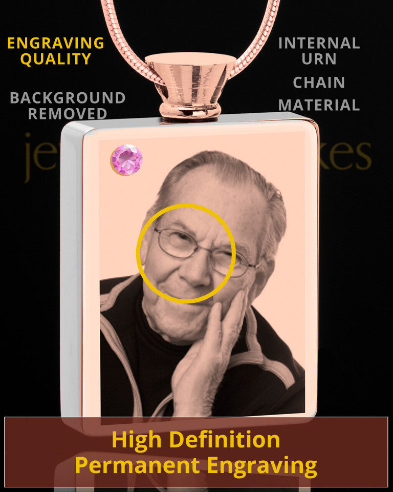 June Rose Gold Plated Photo Engraved Rectangle Cremation Pendant