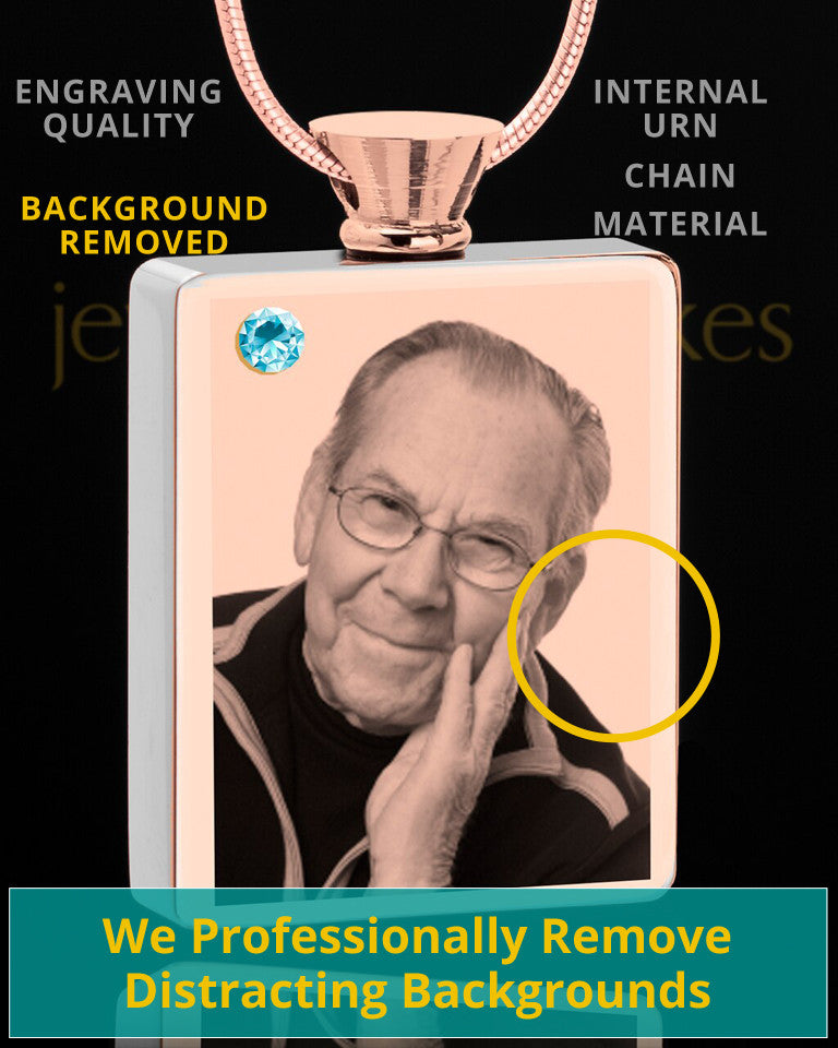 March Rose Gold Plated Photo Engraved Rectangle Cremation Pendant