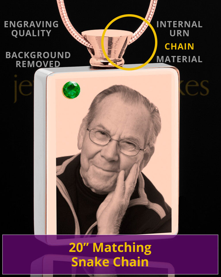 May Rose Gold Plated Photo Engraved Rectangle Cremation Pendant