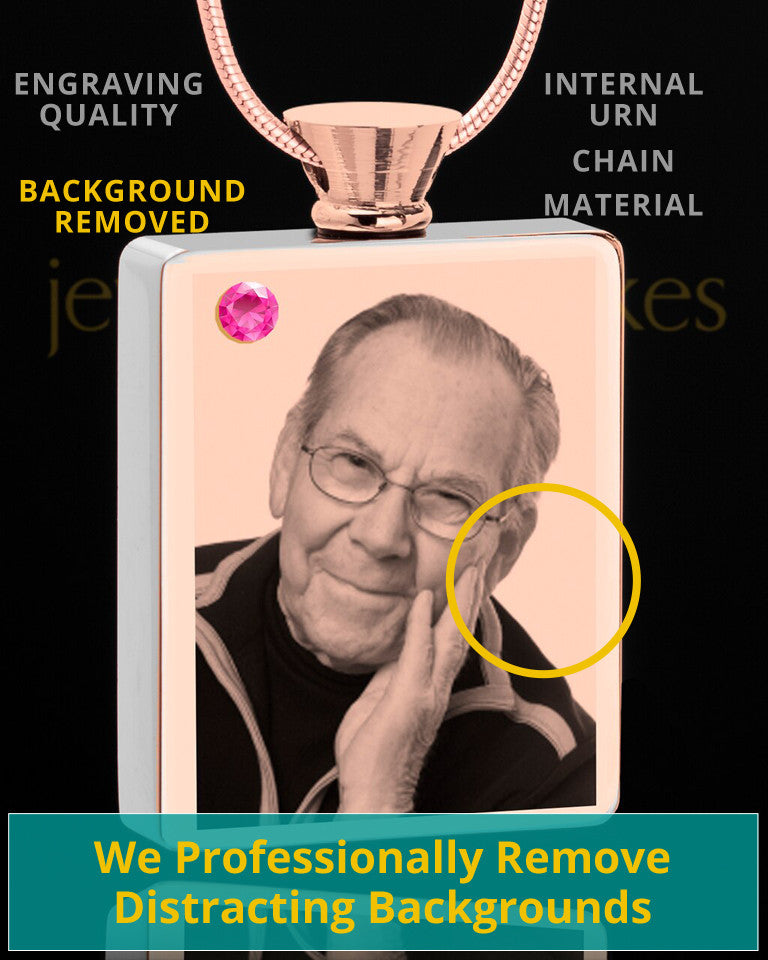 October Rose Gold Plated Photo Engraved Rectangle Cremation Pendant