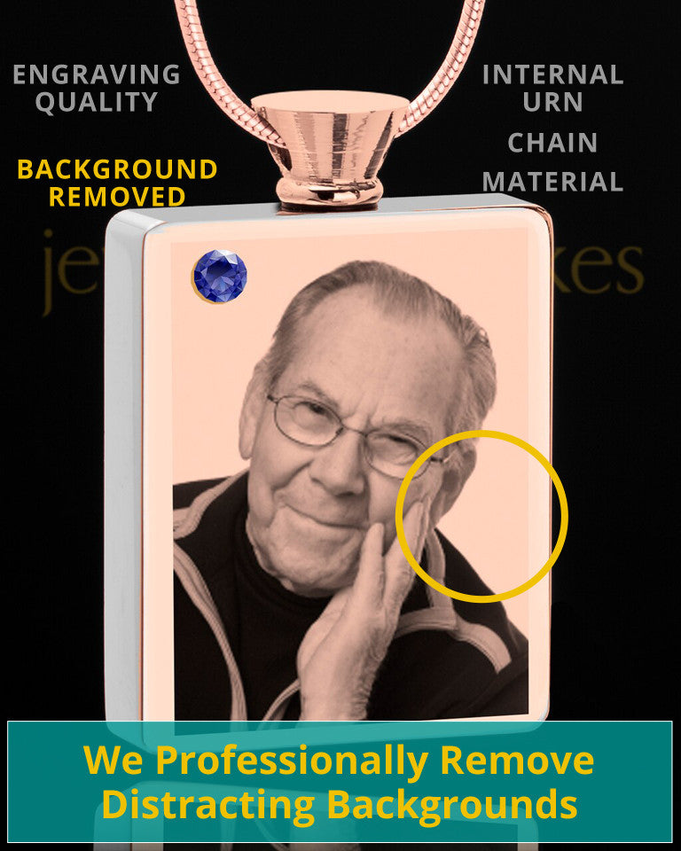 September Rose Gold Plated Photo Engraved Rectangle Cremation Pendant