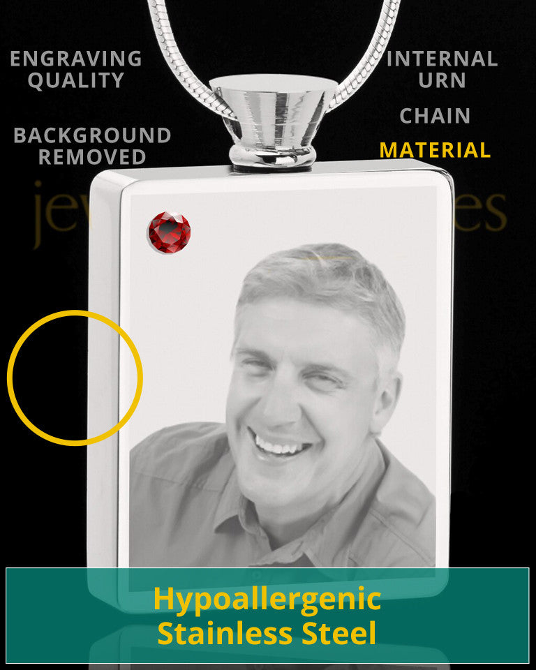 January Stainless Steel Photo Engraved Rectangle Cremation Pendant