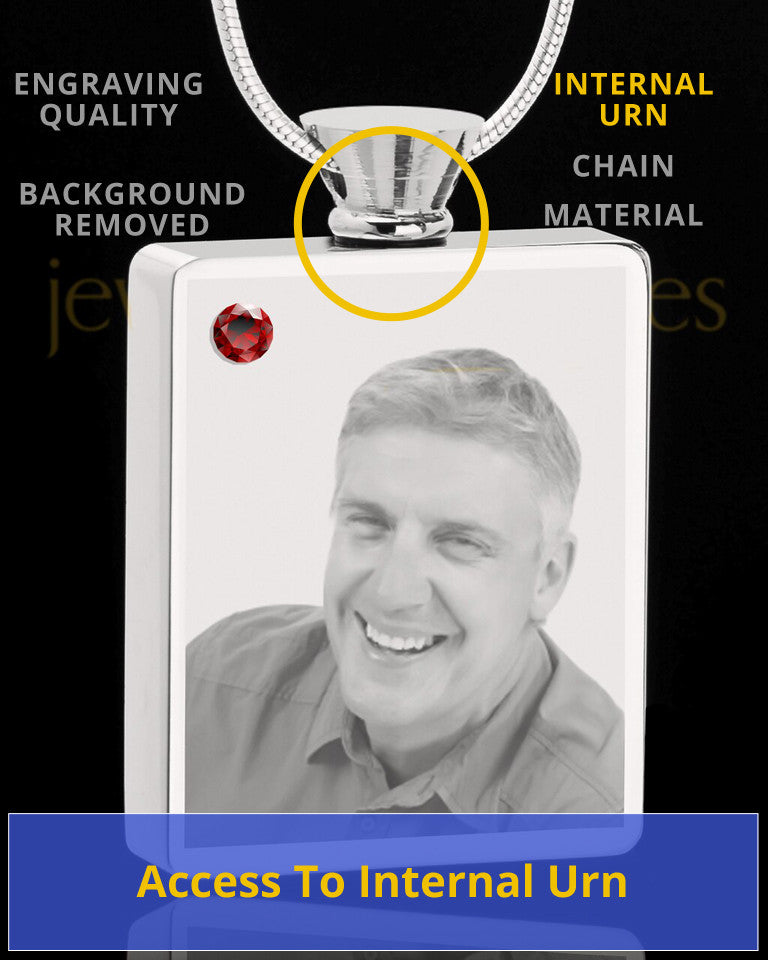 January Stainless Steel Photo Engraved Rectangle Cremation Pendant
