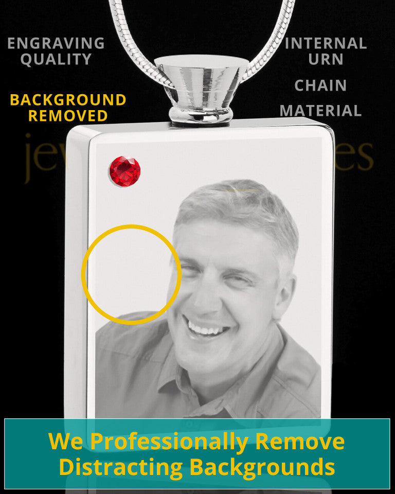 July Stainless Steel Photo Engraved Rectangle Cremation Pendant