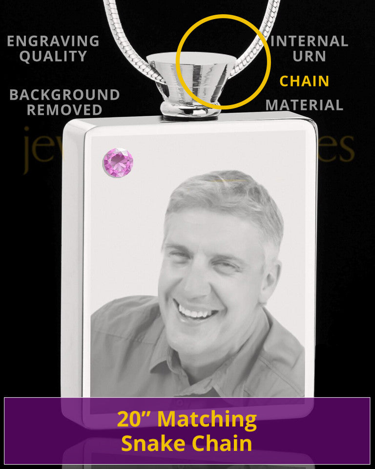 June Stainless Steel Photo Engraved Rectangle Cremation Pendant