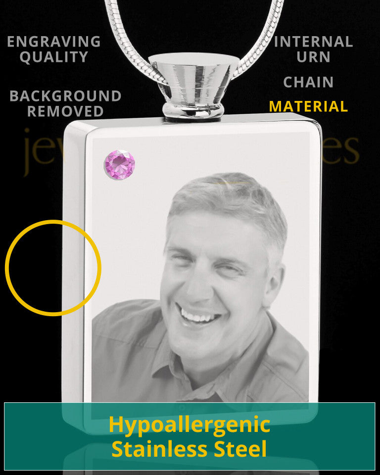 June Stainless Steel Photo Engraved Rectangle Cremation Pendant