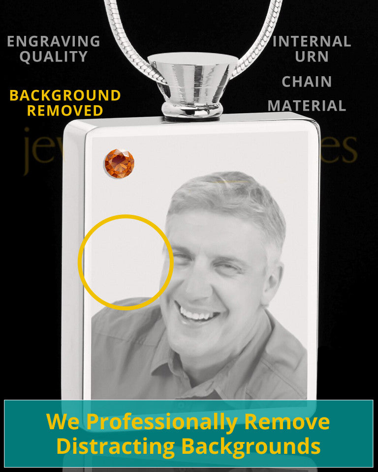 November Stainless Steel Photo Engraved Rectangle Cremation Pendant