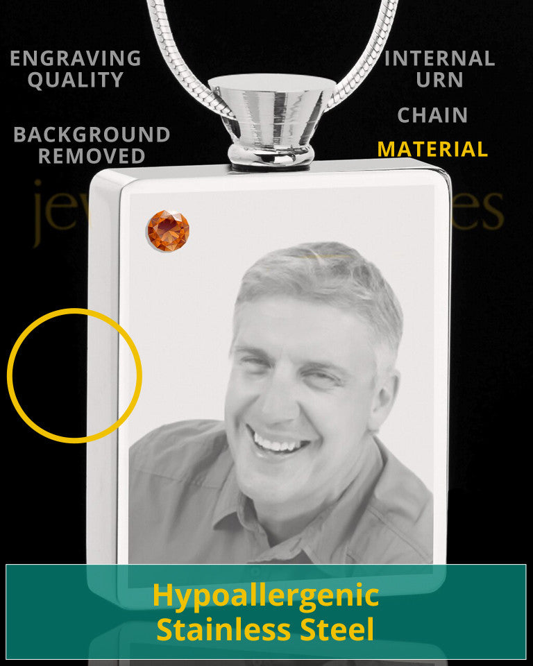 November Stainless Steel Photo Engraved Rectangle Cremation Pendant