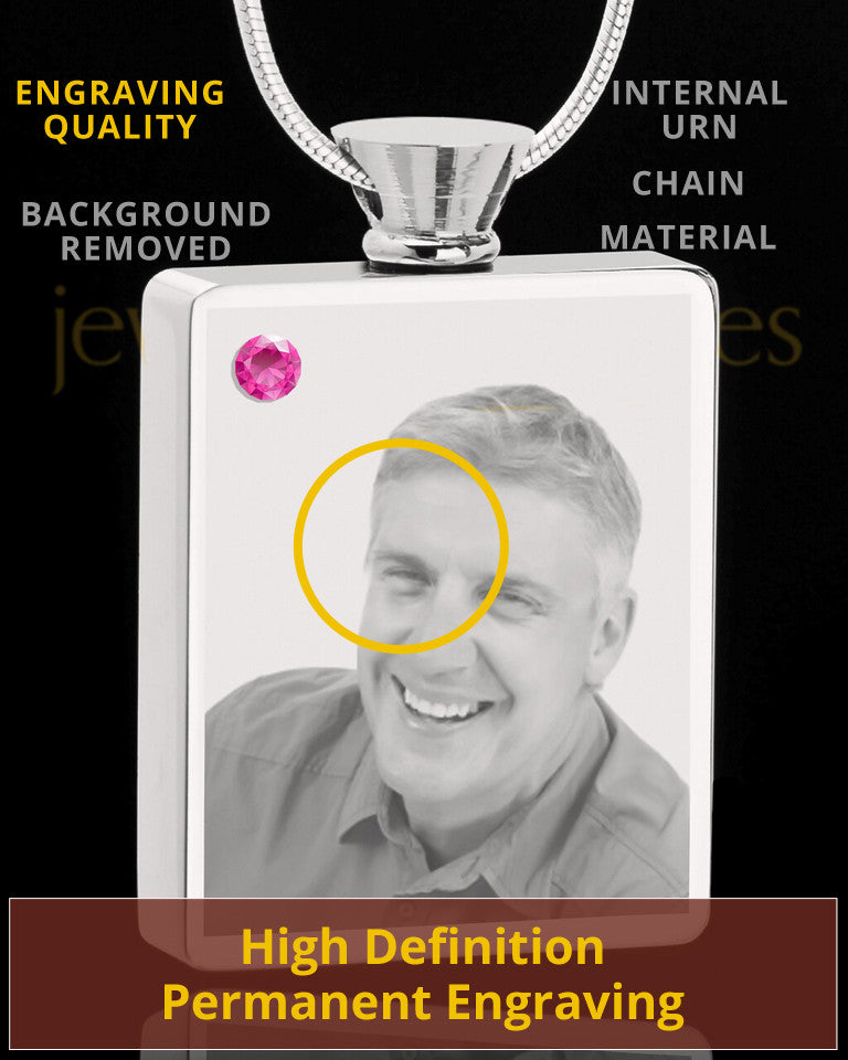October Stainless Steel Photo Engraved Rectangle Cremation Pendant