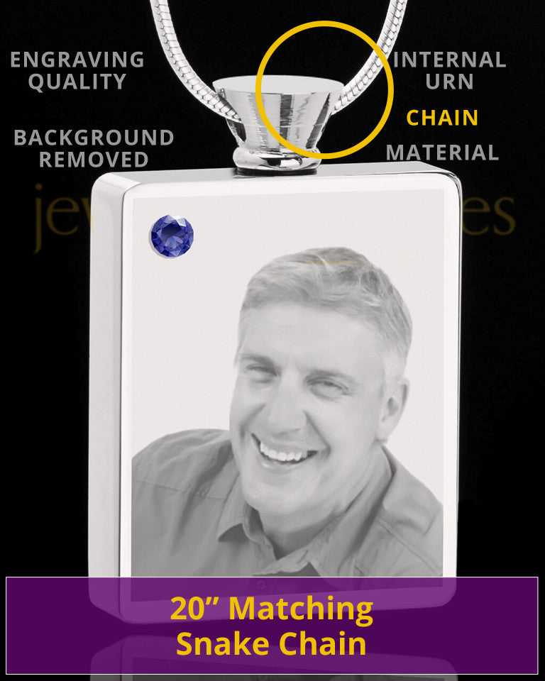 September Stainless Steel Photo Engraved Rectangle Cremation Pendant