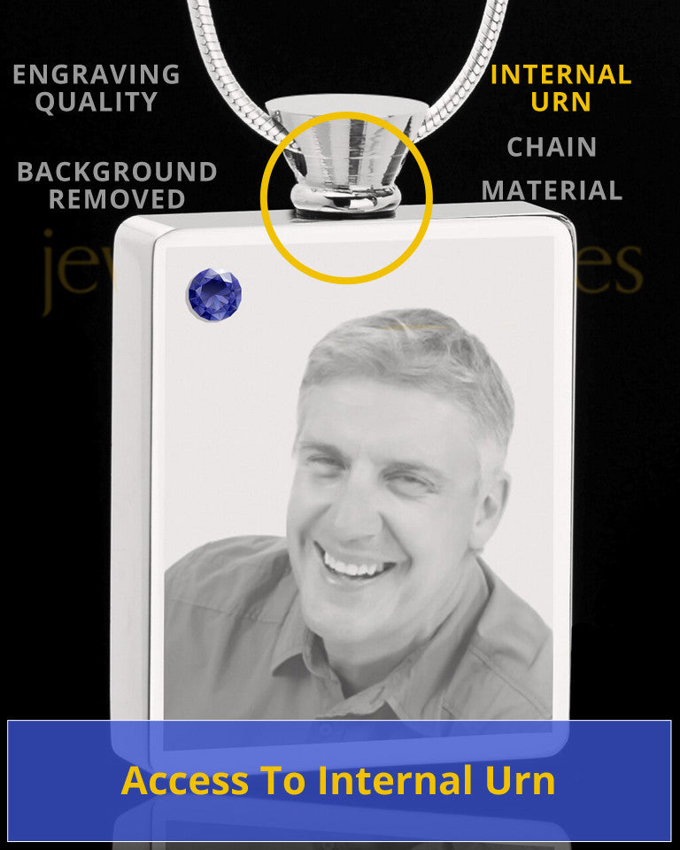 September Stainless Steel Photo Engraved Rectangle Cremation Pendant