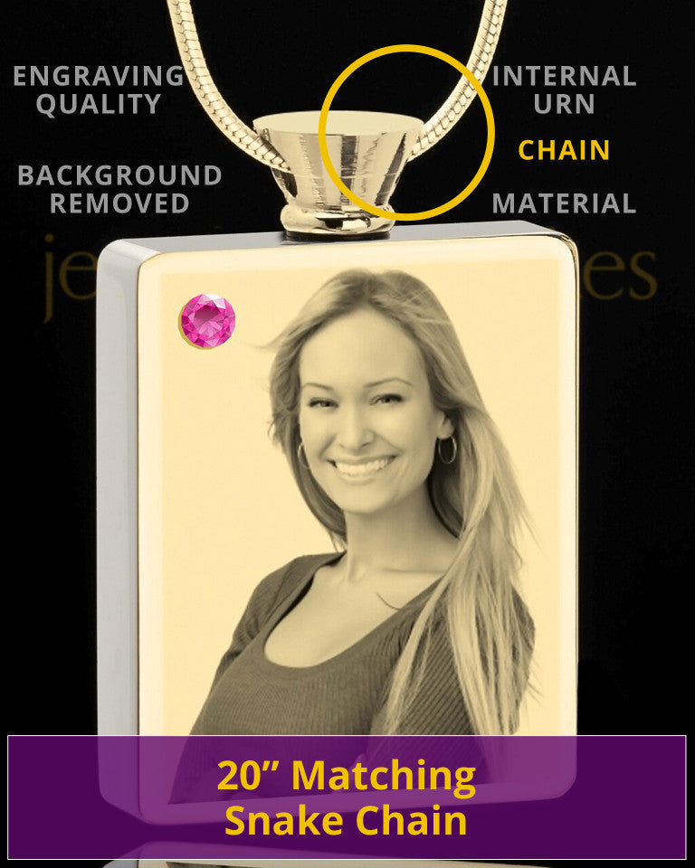 Photo Engraved October Gold Plated Rectangle Cremation Pendant