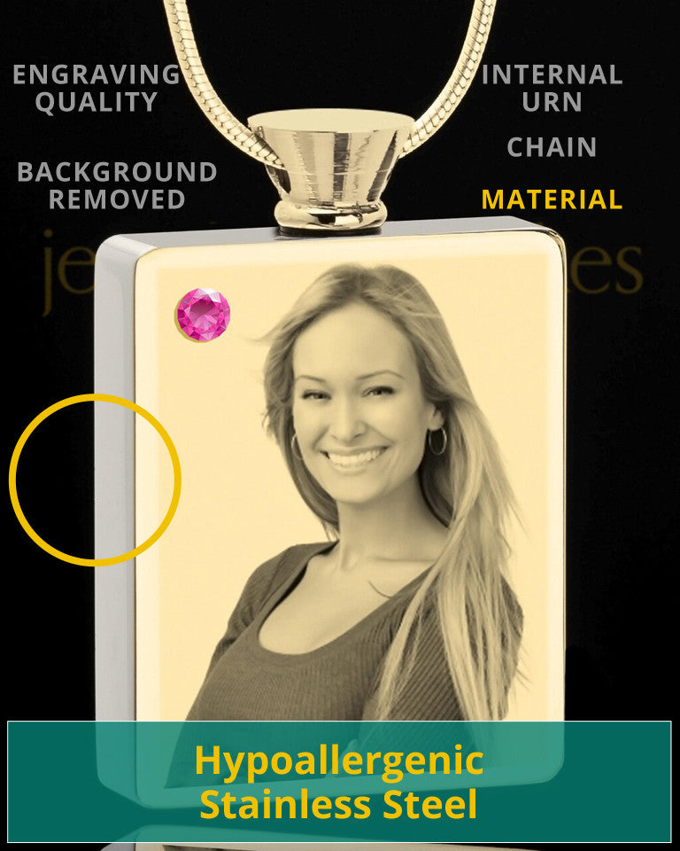 Photo Engraved October Gold Plated Rectangle Cremation Pendant