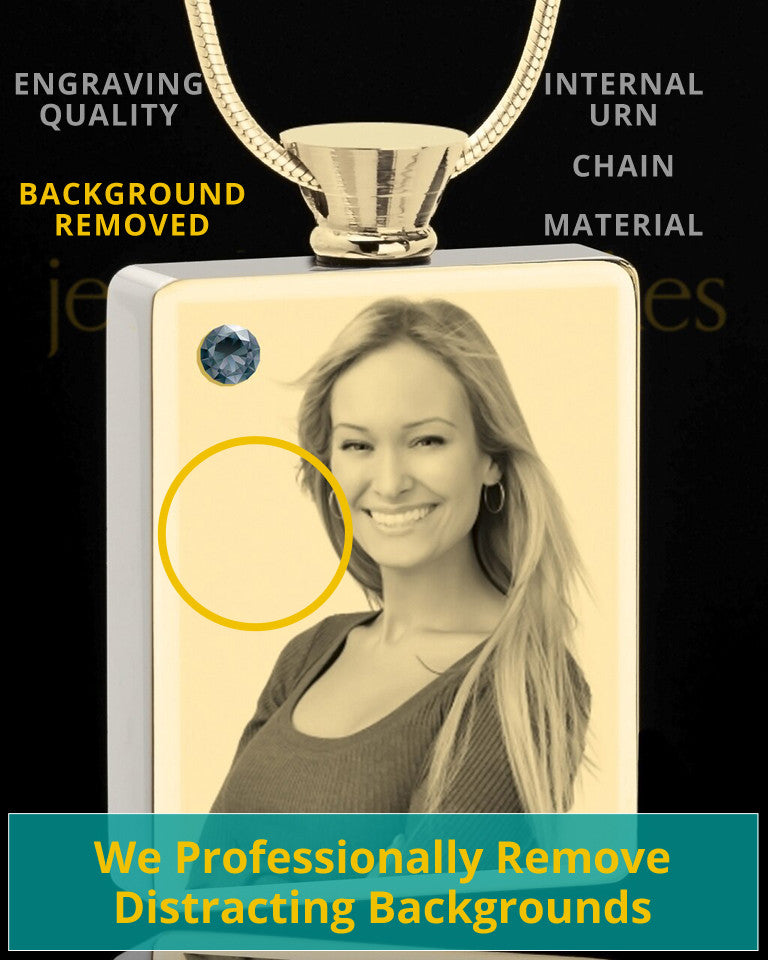Photo Engraved December Gold Plated Rectangle Cremation Pendant