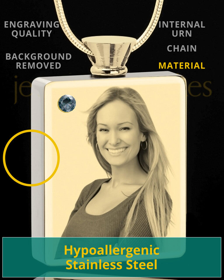 Photo Engraved December Gold Plated Rectangle Cremation Pendant