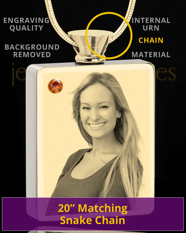 Photo Engraved November Gold Plated Rectangle Cremation Pendant