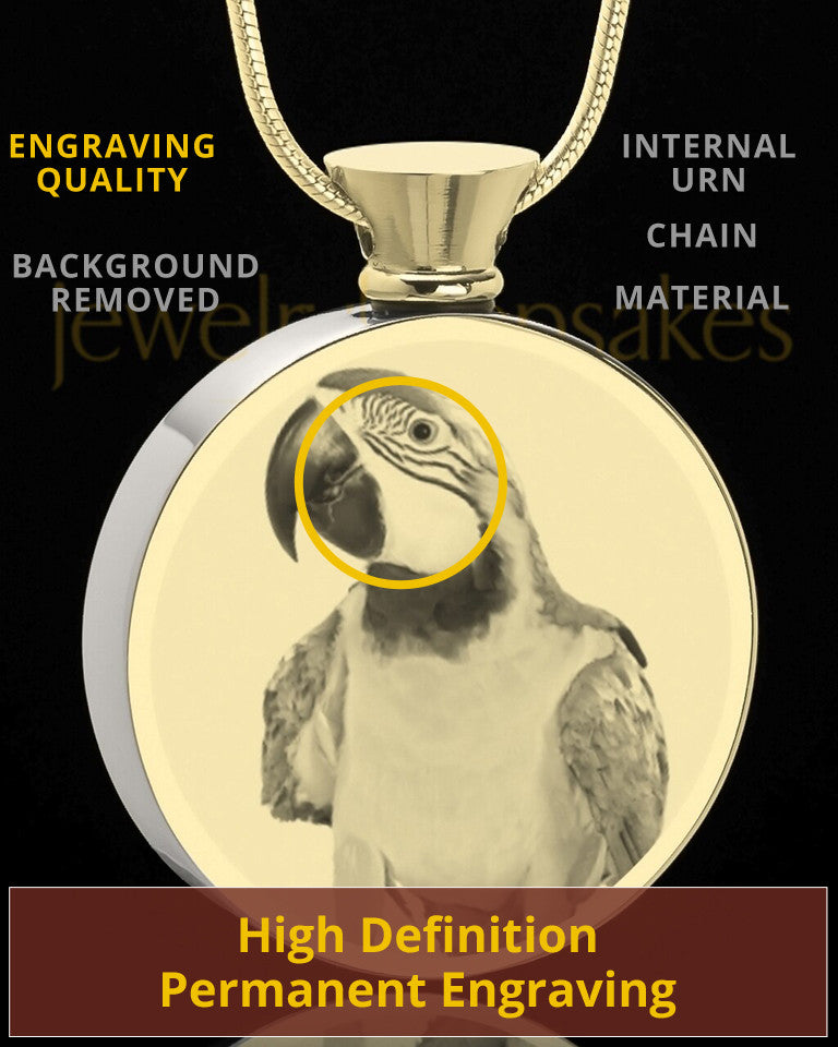 Photo Engraved Round Stainless Gold Plated Pet Cremation Pendant