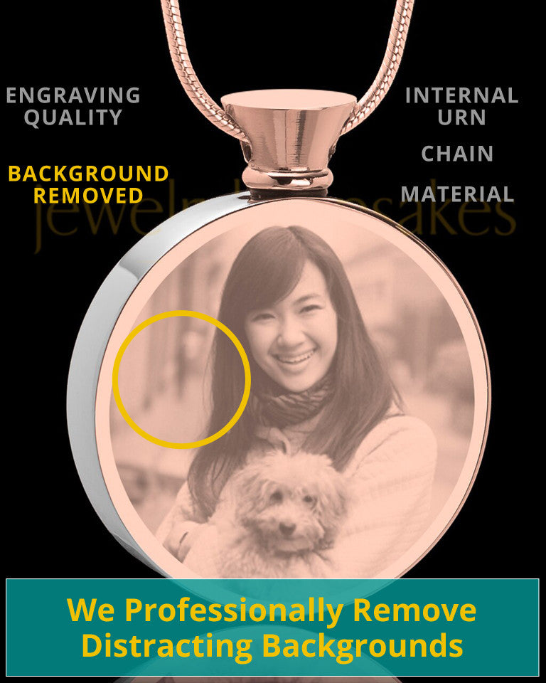 Photo Engraved Round Stainless Rose Gold Pet Cremation Pendant