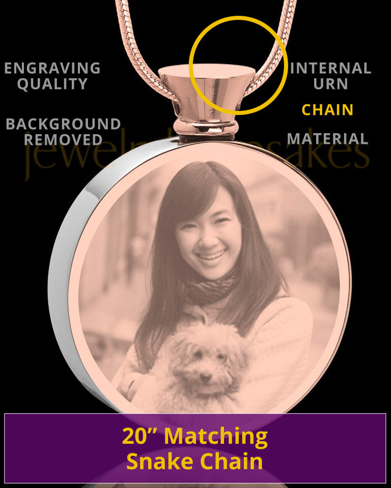 Photo Engraved Round Stainless Rose Gold Pet Cremation Pendant