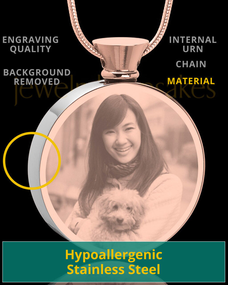 Photo Engraved Round Stainless Rose Gold Pet Cremation Pendant