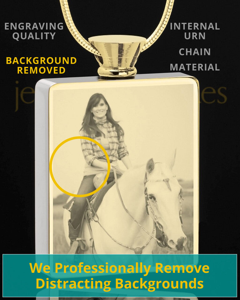 Photo Engraved Stainless Gold Plated Rectangle Pet Cremation Pendant