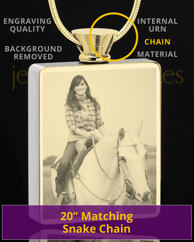 Photo Engraved Stainless Gold Plated Rectangle Pet Cremation Pendant