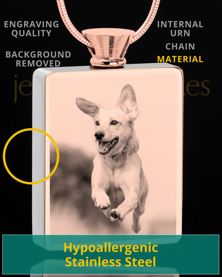 Photo Engraved Stainless Rose Gold Plated Rectangle Pet Pendant