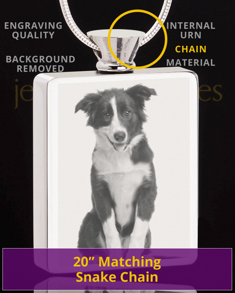 Photo Engraved Rectangle Stainless Steel Pet Cremation Pendant