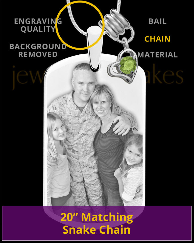 August Photo Engraved Stainless Steel Dog Tag Pendant With Chain