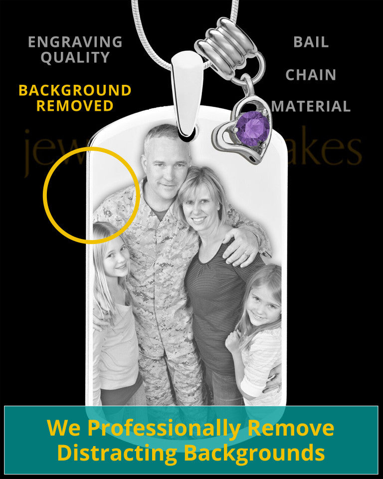 February Photo Engraved Stainless Steel Dog Tag Pendant With Chain