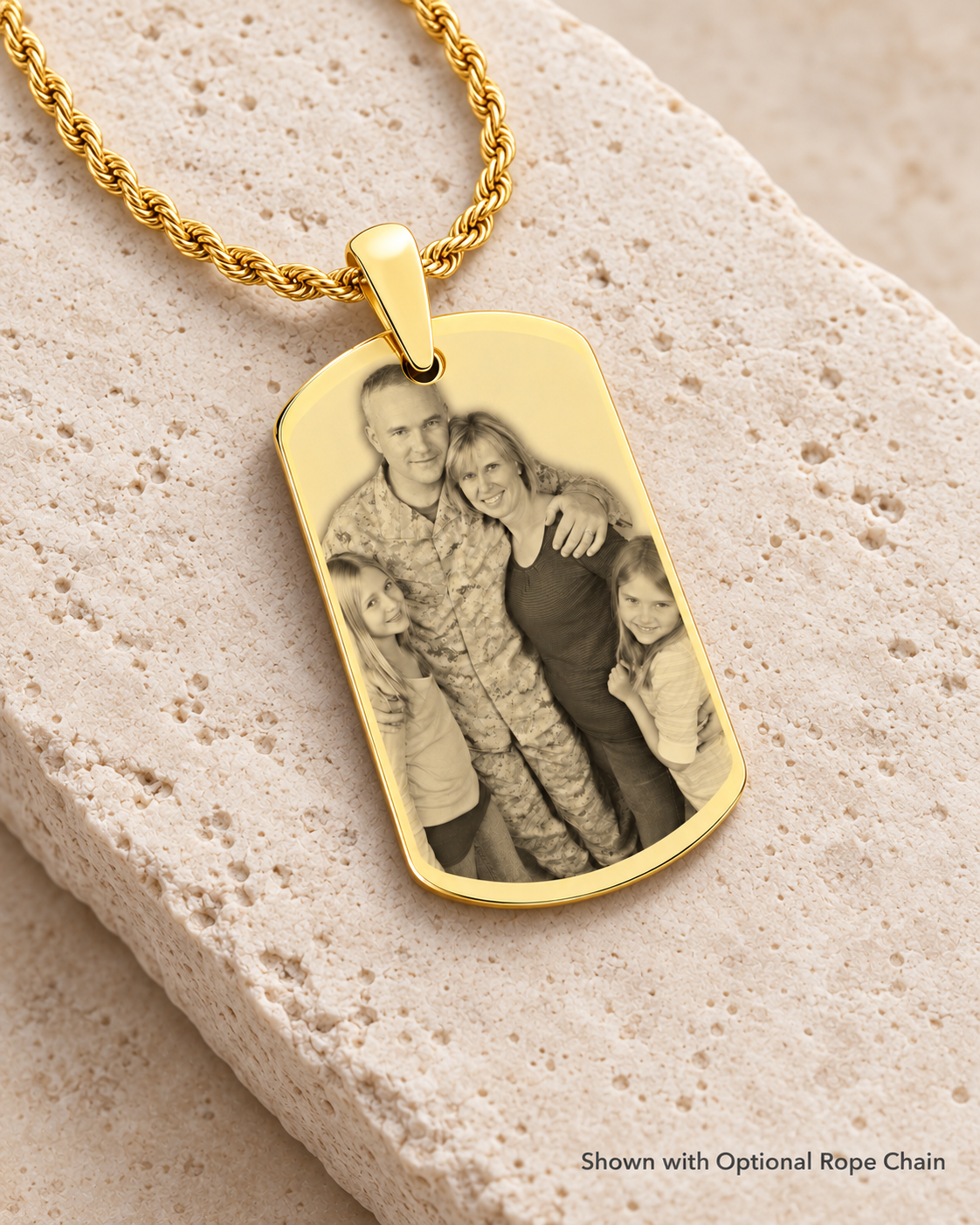 Gold Plated Custom Engraved Photo Dog Tag Necklace