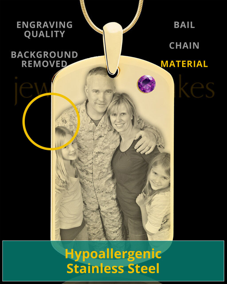 February Gold Dog Tag Photo Pendant