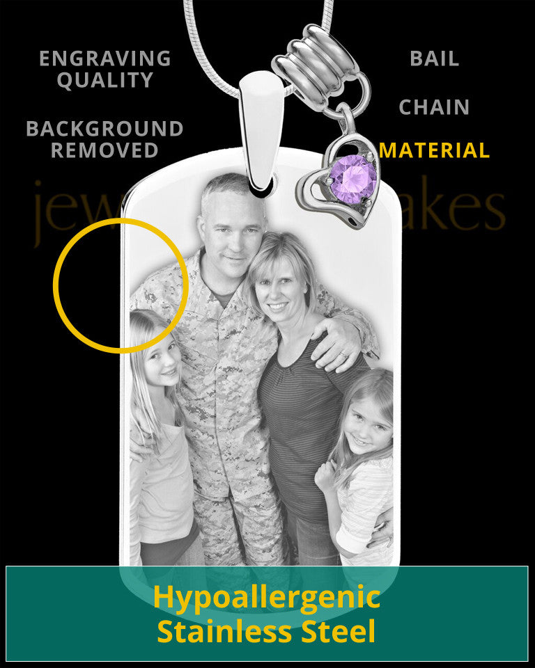 June Photo Engraved Stainless Steel Dog Tag Pendant With Chain