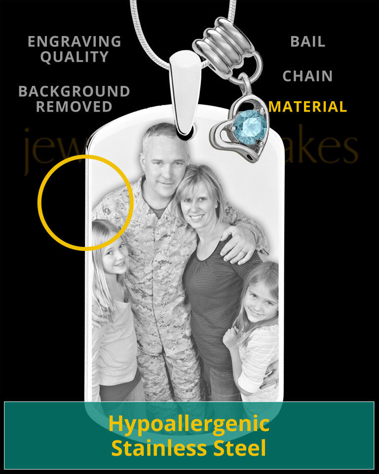 March Photo Engraved Stainless Steel Dog Tag Pendant With Chain