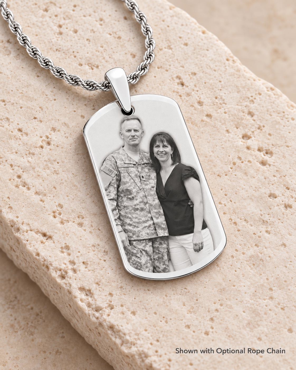 Custom Photo Engraved Dog Tag Pendant With Chain In Stainless Steel
