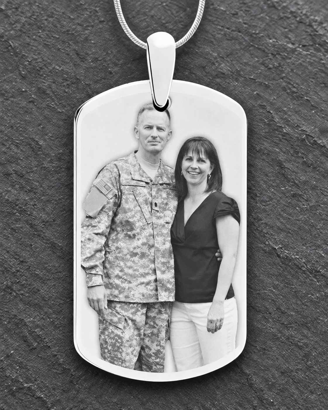 Custom Photo Engraved Dog Tag Pendant With Chain In Stainless Steel
