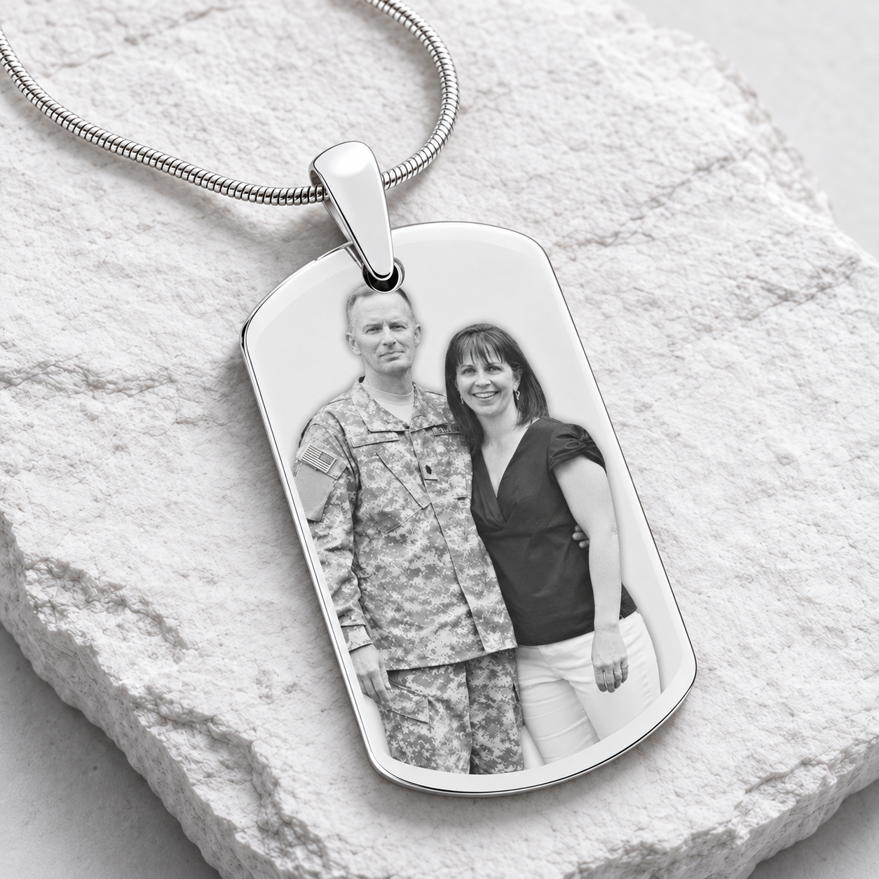 Custom Photo Engraved Dog Tag Pendant With Chain In Stainless Steel