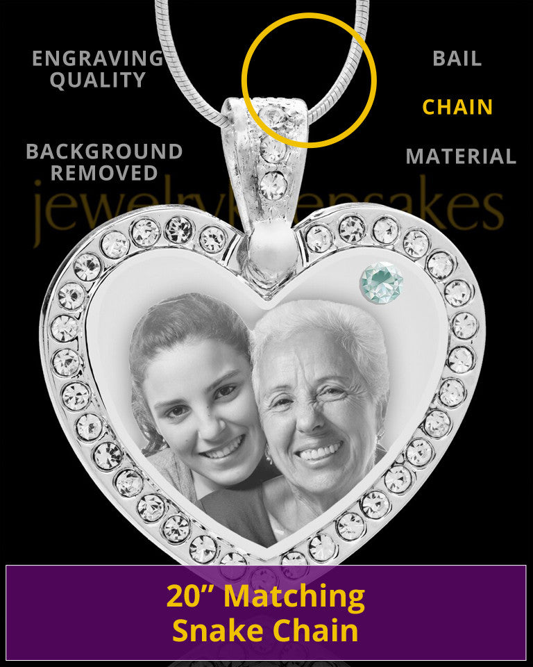 April Gem Heart Birthstone Stainless Photo Pendant
