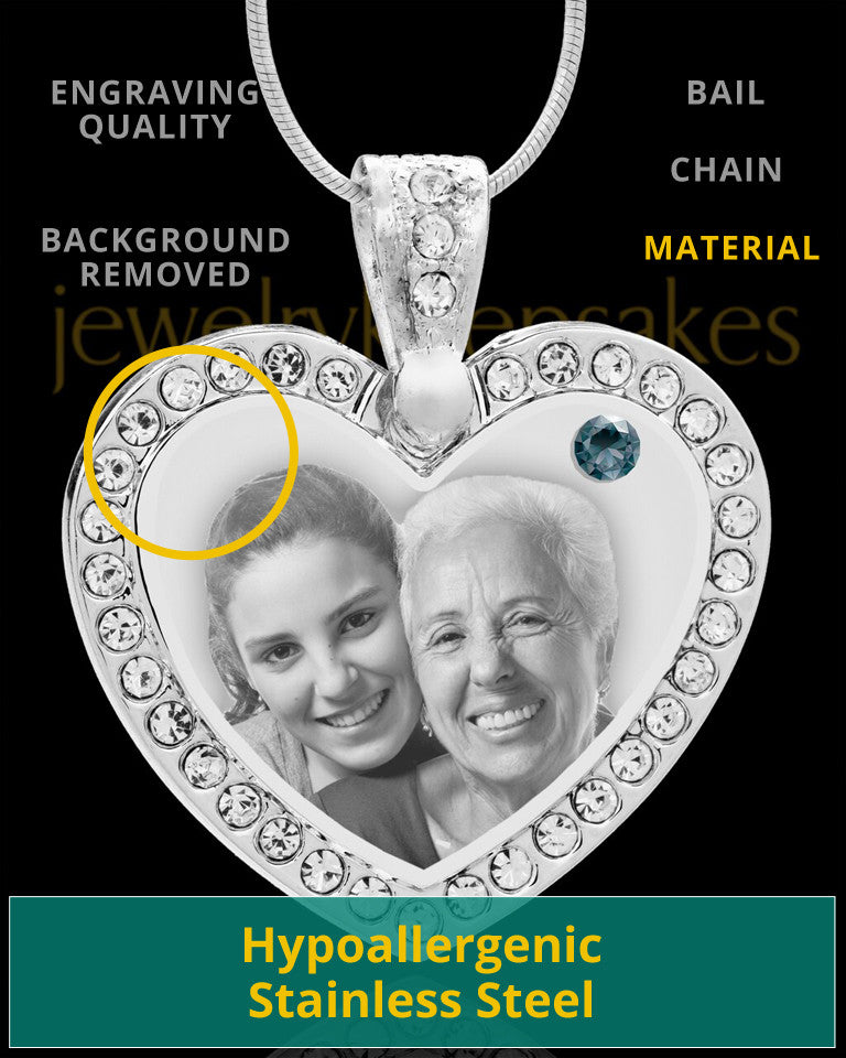 December Gem Heart Birthstone Stainless Photo Pendant